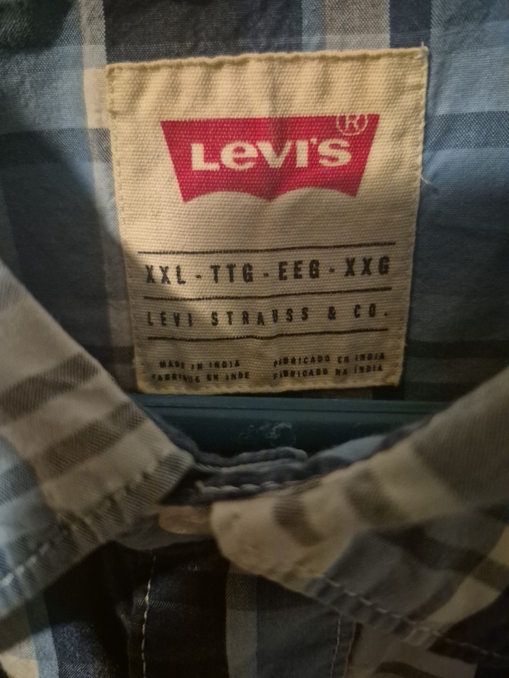 Levi's Short-Sleeve Shirt Mens Western Blue White Plaid Pearl Snap XXL - Picture 7 of 8